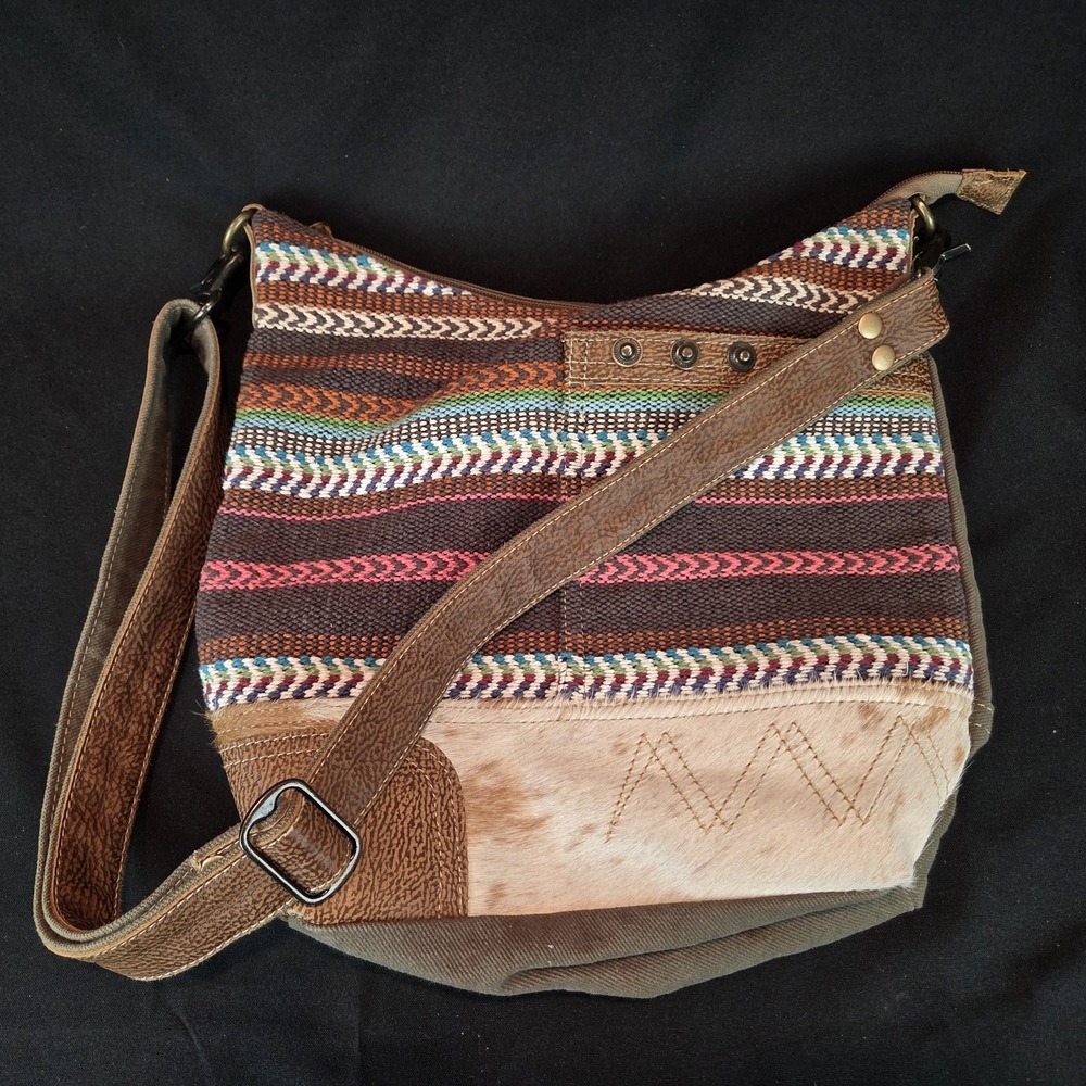 Myra Boho Western Canvas Hairon Shoulder Crossbody Bag Adjustable Purse